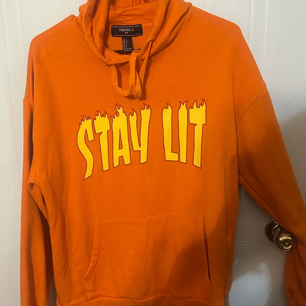 Forever 21 Vibrant Orange 'Stay Lit' Hoodies